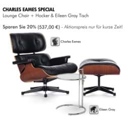 Afficher les détails pour Charles Eames Lounge Chair & Ottoman + Adjustable Table by Eileen Gray - THE SPECIAL Image de Charles Eames Lounge Chair & Ottoman + Adjustable Table by Eileen Gray - THE SPECIAL