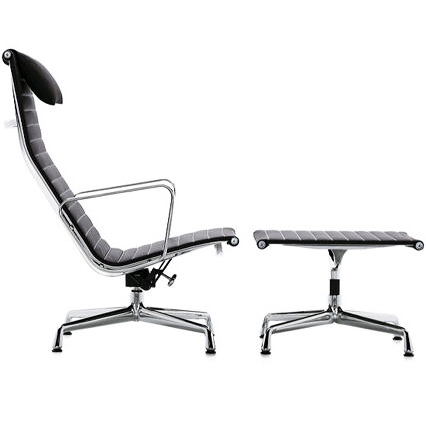 Afbeelding van Charles Eames Alu-Relax Chair mit Armlehnen & Hocker (1958)