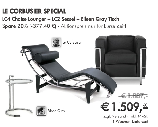 Le Corbusier LC2 + LC4 Chaiselongue + Adjustable Table by Eileen Green - THE SPECIAL resmi