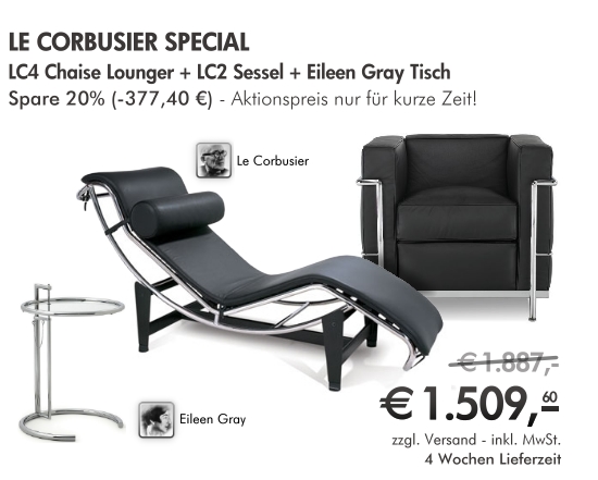 Image de Le Corbusier LC2 + LC4 Chaiselongue + Adjustable Table by Eileen Green - THE SPECIAL